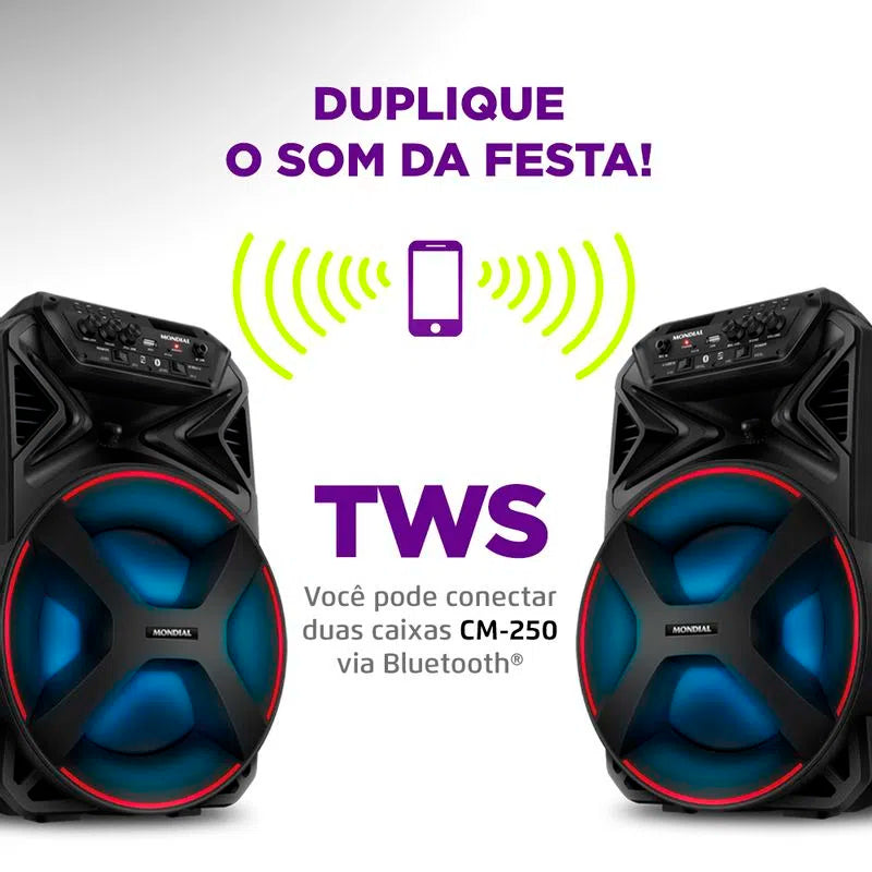 Caixa de Som Bluetooth  Mondial Amplificada Portátil 250W RMS