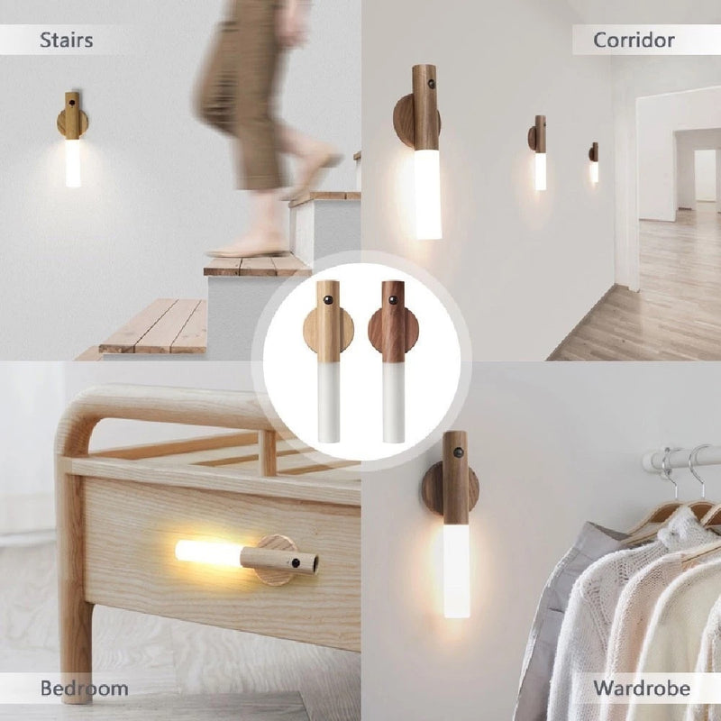 Luz noturna inteligente com sensor LED para armário sem fio recarregável usb