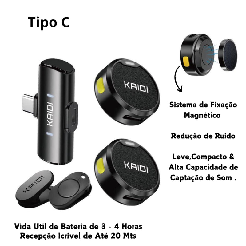 Microfone De Lapela Profissional Duplo Sem Fio Redondo