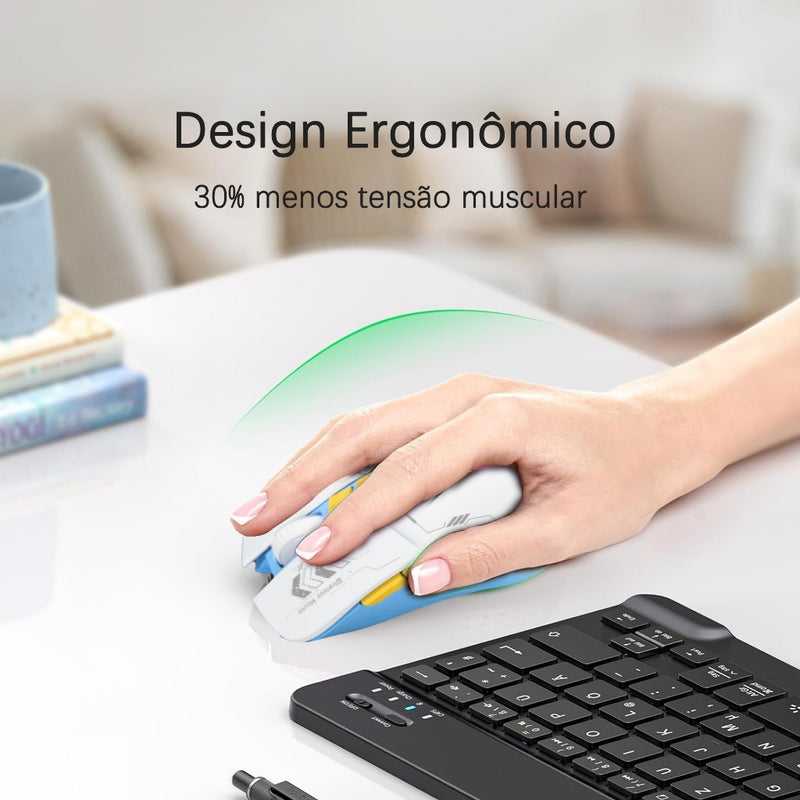 Mouse Sem Fio Recarregável Bluetooth com LED RGB