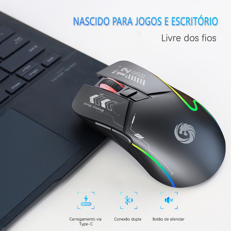 Mouse Sem Fio Recarregável Bluetooth com LED RGB