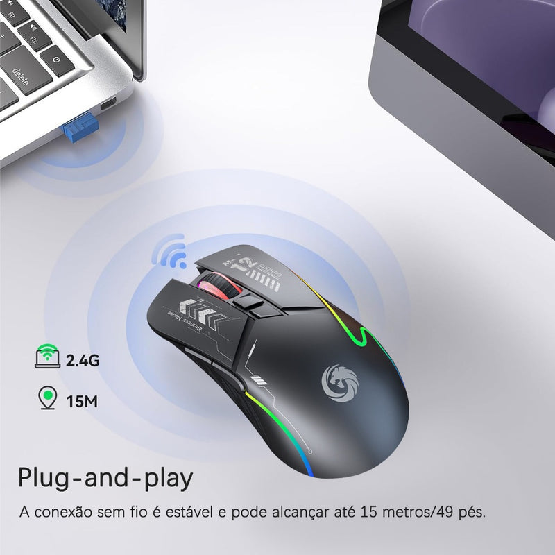 Mouse Sem Fio Recarregável Bluetooth com LED RGB