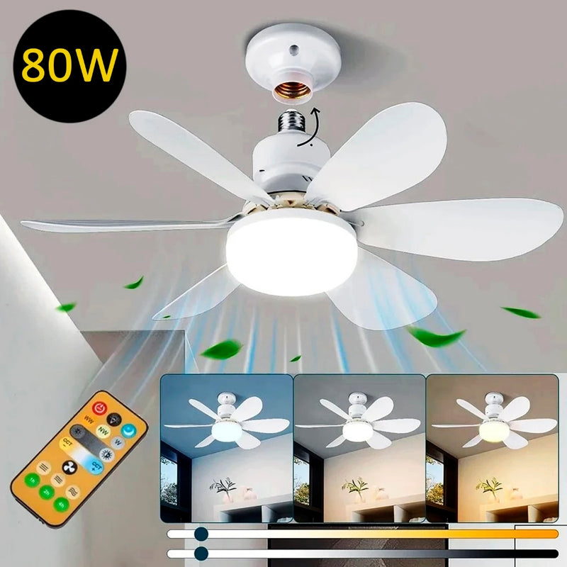 Ventilador Teto Com Luz 80W Integrada Silencioso Branco 6 Pás