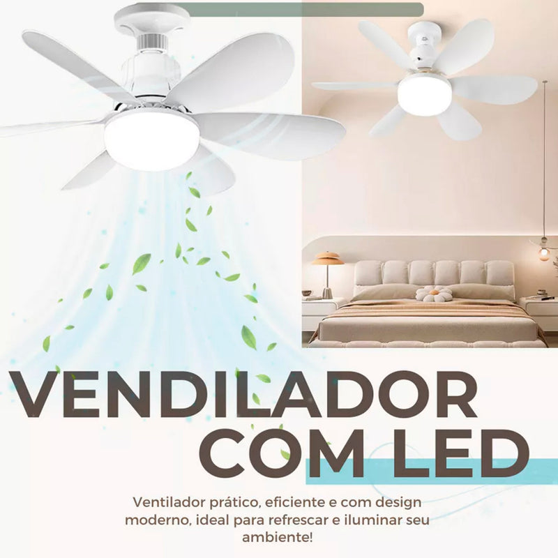Ventilador Teto Com Luz 80W Integrada Silencioso Branco 6 Pás