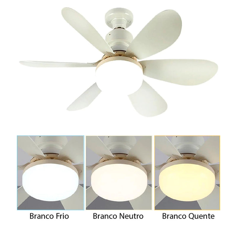 Ventilador Teto Com Luz 80W Integrada Silencioso Branco 6 Pás