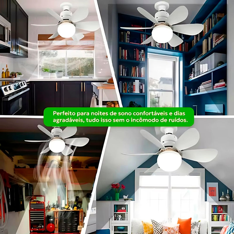 Ventilador Teto Com Luz 80W Integrada Silencioso Branco 6 Pás