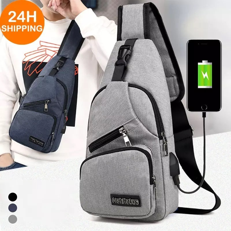 Bolsa de ombro masculina anti-roubo com usb