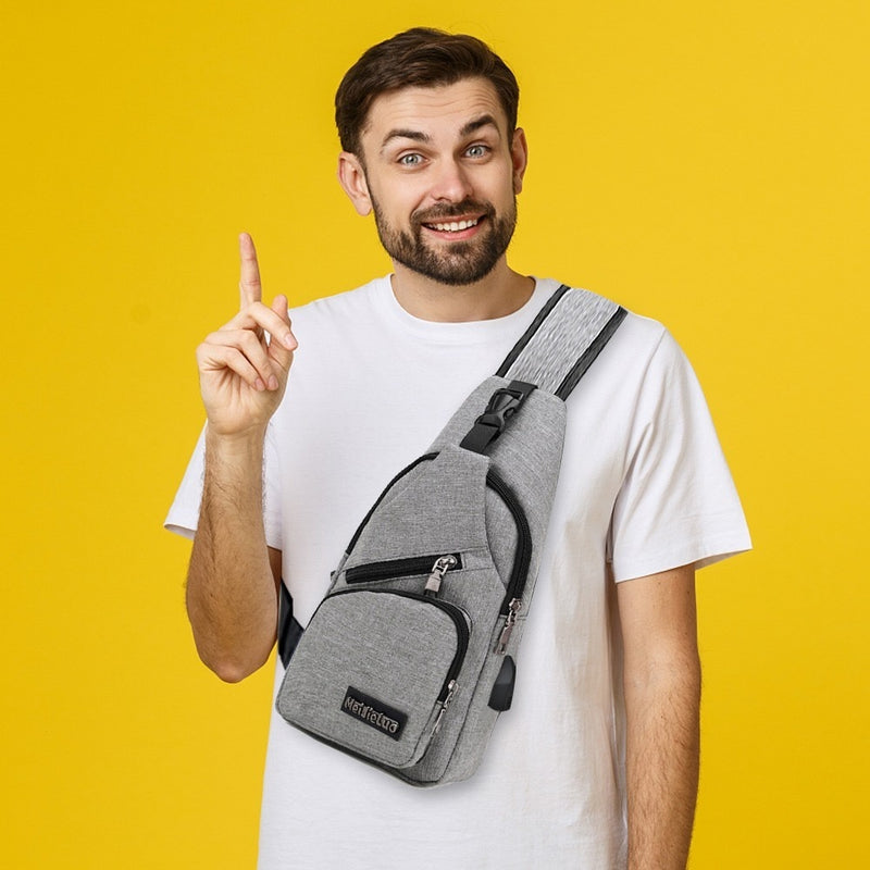 Bolsa de ombro masculina anti-roubo com usb