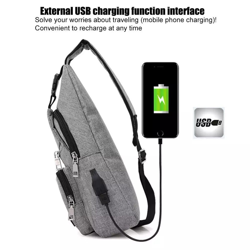Bolsa de ombro masculina anti-roubo com usb