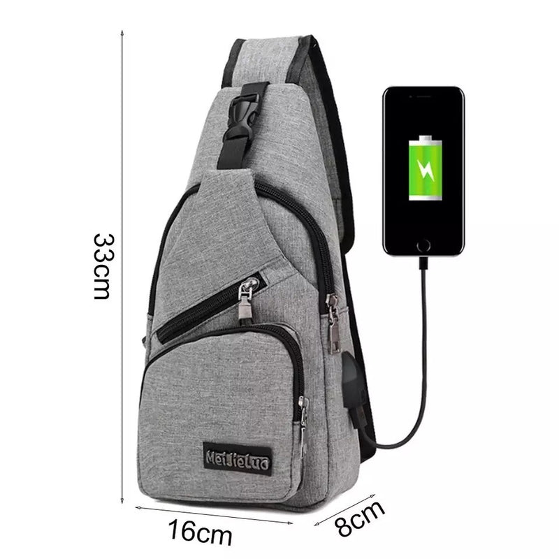 Bolsa de ombro masculina anti-roubo com usb