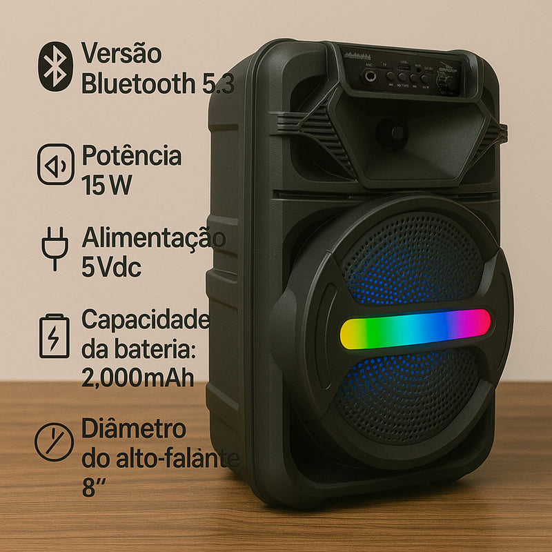 Caixa De Som Grande Bluetooth Potente + Microfone