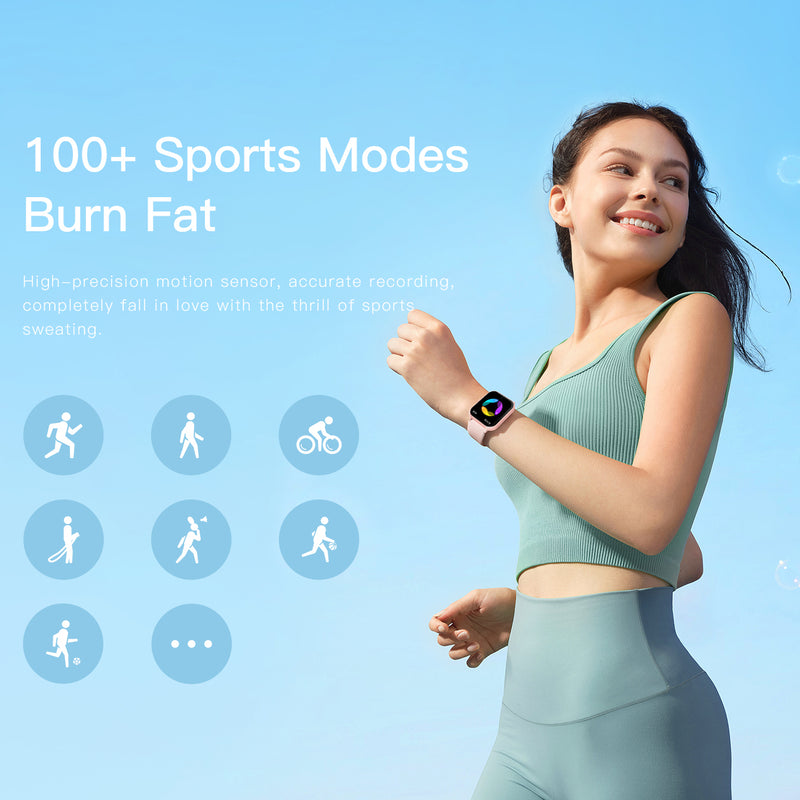 Relógio inteligente com monitor de fitness, frequência cardíaca, oxigênio no sangue, sono e contador de passos.